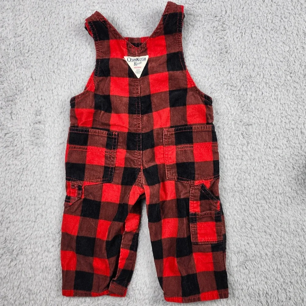 OshKosh B'gosh Overalls Kids 6 Months Red Buffalo Plaid Corduroy Vestbak Classic